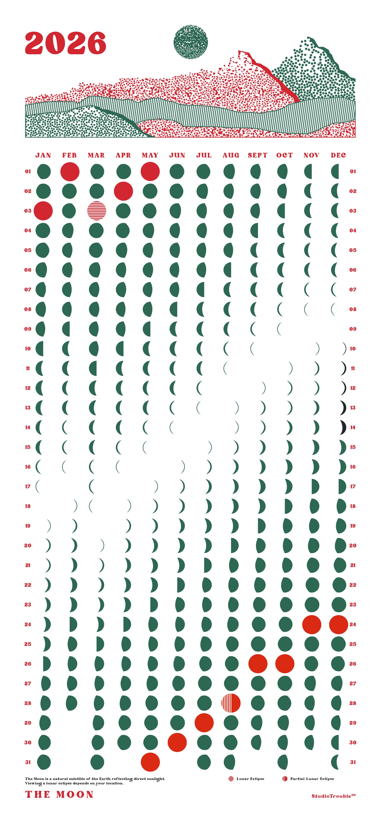 THE MOON 2026 calendar – White - Calder