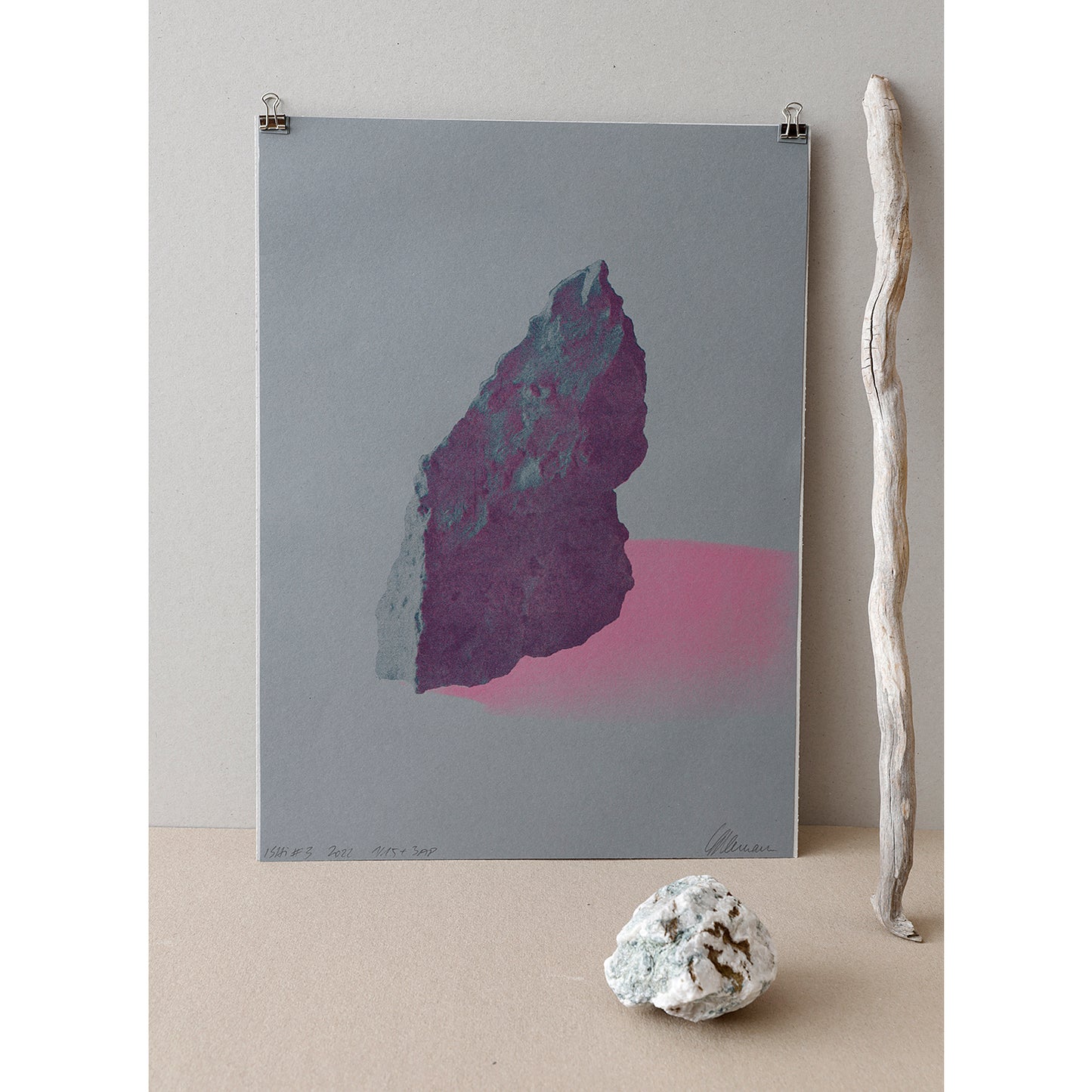 ISHI #3 Neon Pink, Teal on Smoke Grey - Riso Edition