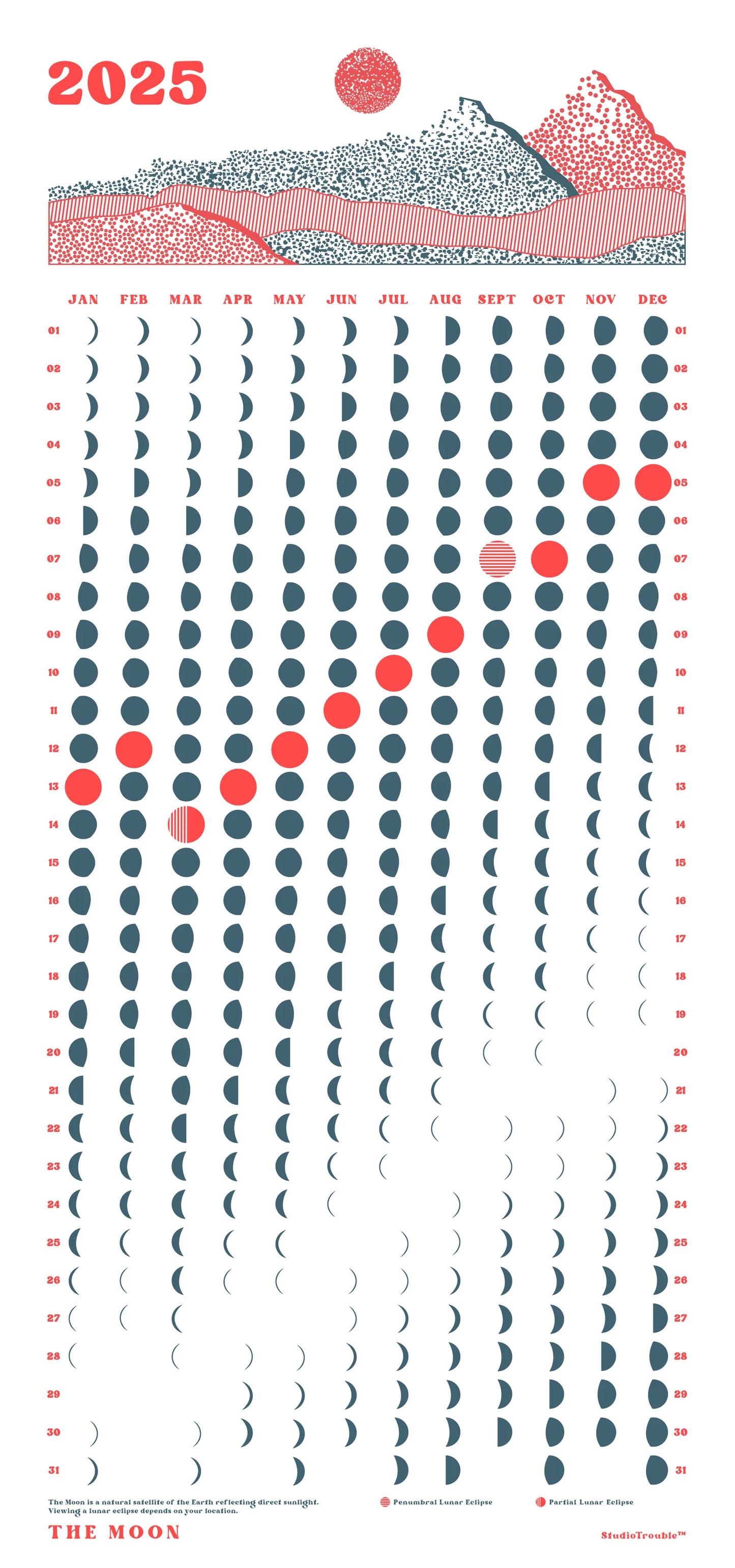 THE MOON 2025 calendar – White - Ray Fong Edition