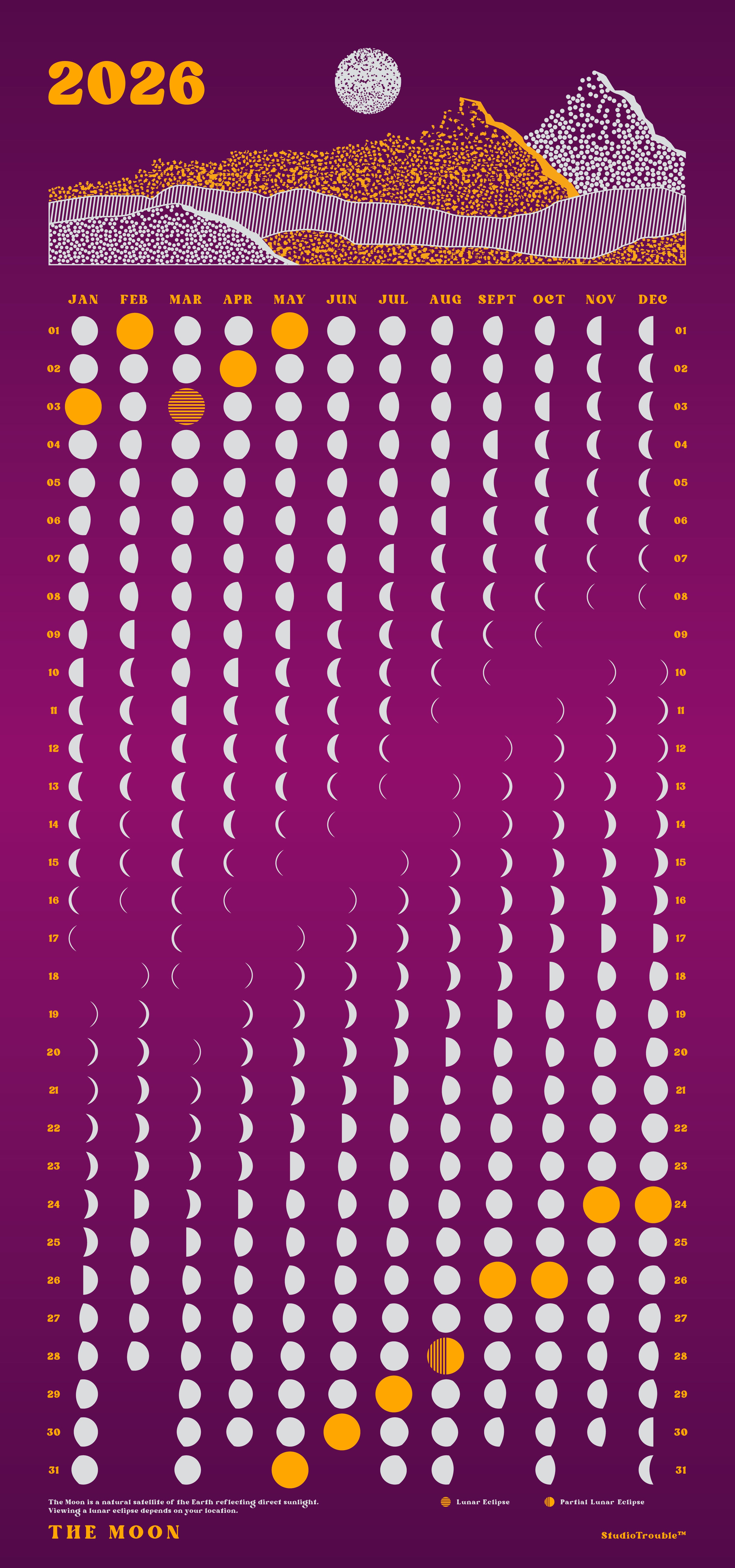 THE MOON Calendar 2026 – Purple Gradient Edition – Zabriskie
