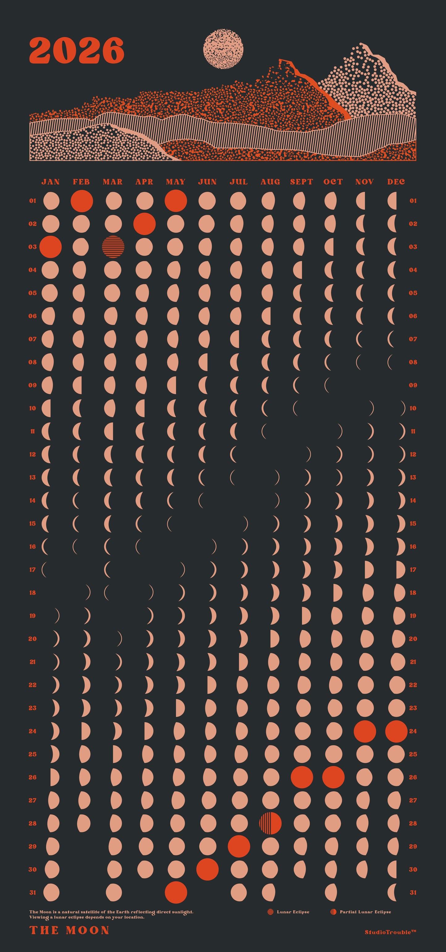 THE MOON Calendar 2026 – Asphalt - Signal Orange Edition
